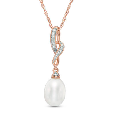 7.5-8.0mm Freshwater Cultured Pearl and Diamond Accent Twist Pendant in Sterling Silver with 14K Rose Gold Plate