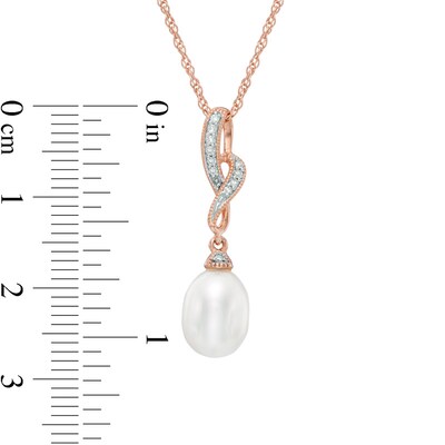 7.5-8.0mm Freshwater Cultured Pearl and Diamond Accent Twist Pendant in Sterling Silver with 14K Rose Gold Plate