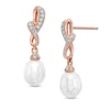 Thumbnail Image 0 of 6.5-7.0mm Freshwater Cultured Pearl and Diamond Accent Twist Drop Earrings in Sterling Silver with 14K Rose Gold Plate