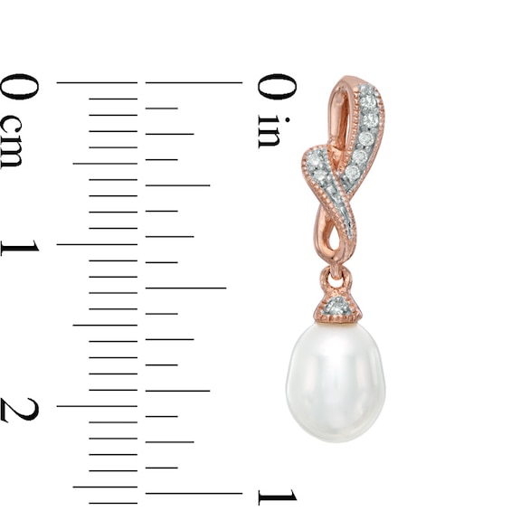 6.5-7.0mm Freshwater Cultured Pearl and Diamond Accent Twist Drop Earrings in Sterling Silver with 14K Rose Gold Plate