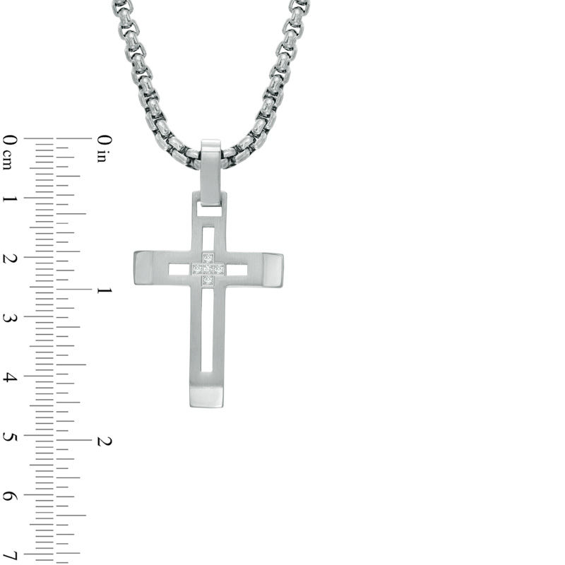 Peoples Jewellers Men's Bevelled Edge Cross Pendant in Stainless