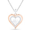 0.13 CT. T.W. Diamond Double Heart with Heartbeat Pendant in Sterling Silver and 10K Rose Gold