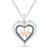 Thumbnail Image 1 of 0.13 CT. T.W. Black Diamond Double Heart with Heartbeat Pendant in Sterling Silver and 10K Rose Gold