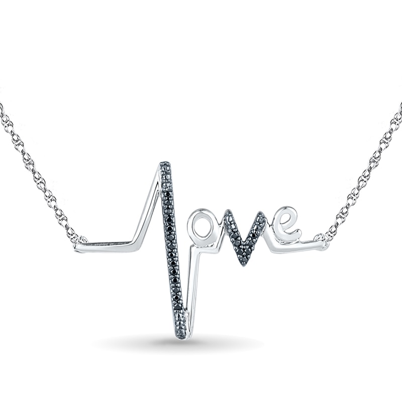 Black Diamond Accent Heartbeat "love" Necklace in Sterling Silver
