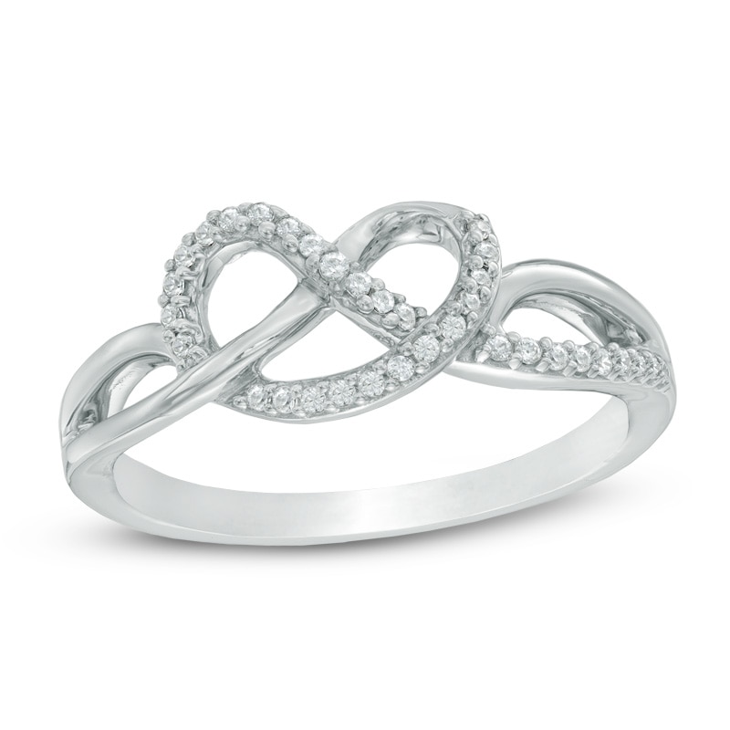 0.13 CT. T.W. Diamond Heart-Shaped Knot Split Shank Ring in Sterling Silver|Peoples Jewellers