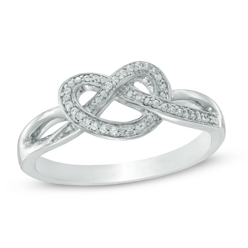Diamond Accent Heart-Shaped Knot Split Shank Ring in Sterling Silver|Peoples Jewellers