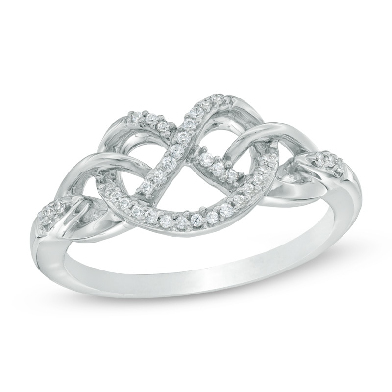0.10 CT. T.W. Diamond Heart-Shaped Knot Ring in Sterling Silver|Peoples Jewellers
