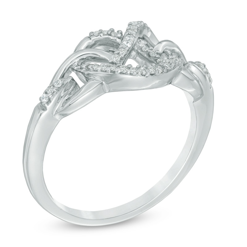 0.10 CT. T.W. Diamond Heart-Shaped Knot Ring in Sterling Silver|Peoples Jewellers