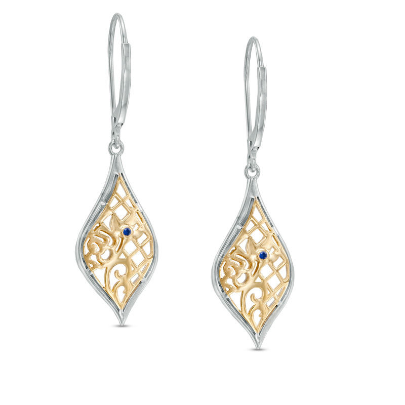 Vera Wang Love Collection 0.18 CT. T.W. Diamond Rose Lace Drop Earrings in Sterling Silver and 14K Gold