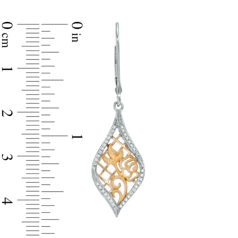 Vera Wang Love Collection 0.18 CT. T.W. Diamond Rose Lace Drop Earrings in Sterling Silver and 14K Gold