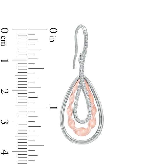 Vera Wang Love Collection 0.18 CT. T.W. Diamond Ribbon Teardrop Earrings in Sterling Silver and 14K Rose Gold