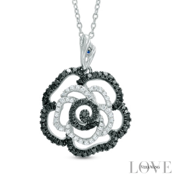 Vera Wang Love Collection 0.45 CT. T.W. Enhanced Black and White Diamond Rose Pendant in Sterling Silver