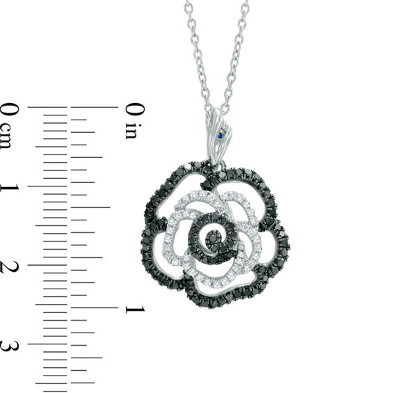 Vera Wang Love Collection 0.45 CT. T.W. Enhanced Black and White Diamond Rose Pendant in Sterling Silver