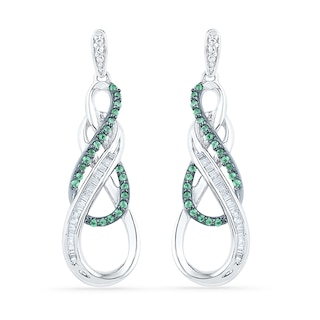 0.33 CT. T.W. Enhanced Green and White Diamond Double Infinity Drop Earrings in Sterling Silver