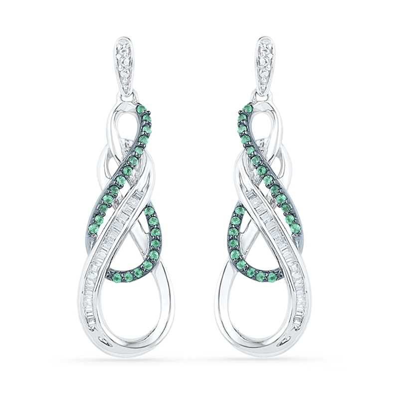 0.33 CT. T.W. Enhanced Green and White Diamond Double Infinity Drop Earrings in Sterling Silver|Peoples Jewellers