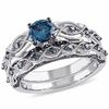 Thumbnail Image 0 of 0.99 CT. T.W. Enhanced Blue Diamond Vintage-Style Bridal Set in 10K White Gold