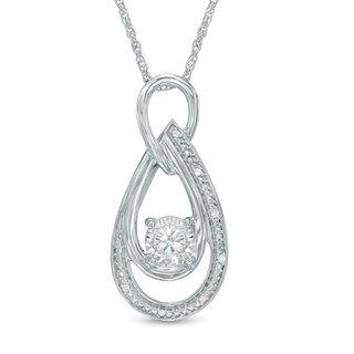 5.0mm Lab-Created White Sapphire and Diamond Accent Double Teardrop Pendant in Sterling Silver