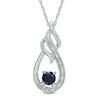 Thumbnail Image 0 of 5.0mm Lab-Created Blue Sapphire and Diamond Accent Flame Pendant in Sterling Silver