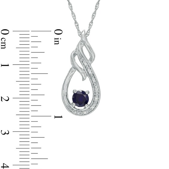 5.0mm Lab-Created Blue Sapphire and Diamond Accent Flame Pendant in Sterling Silver