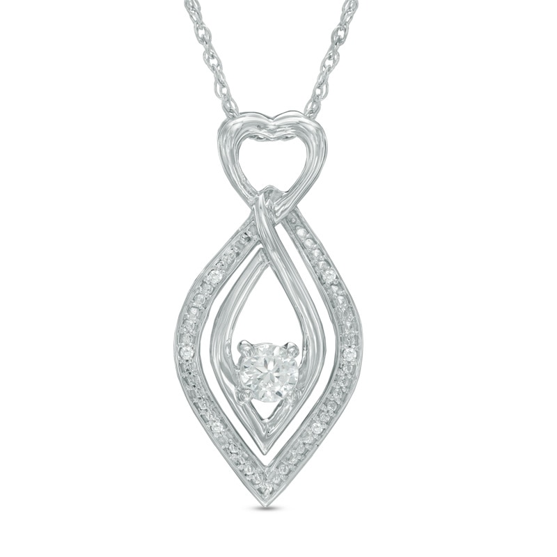 5.0mm Lab-Created White Sapphire and Diamond Accent Kite-Shaped with Heart Pendant in Sterling Silver|Peoples Jewellers