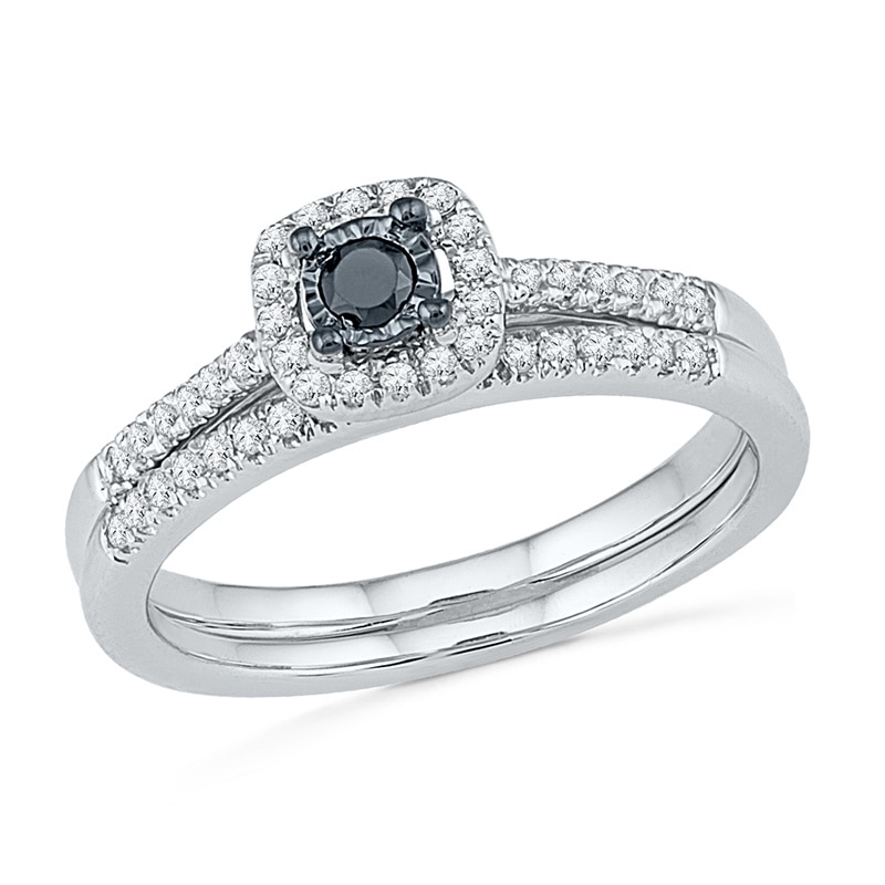 0.30 CT. T.W.  Black and White Diamond Frame Bridal Set in 10K White Gold|Peoples Jewellers