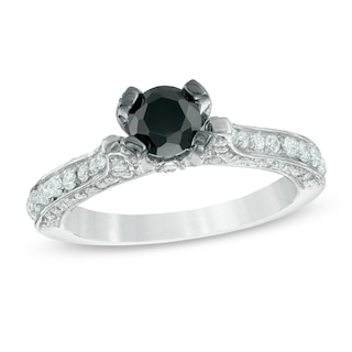 1.20 CT. T.W. Enhanced Black and White Diamond Engagement Ring in 10K White Gold