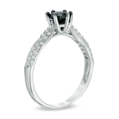 0.95 CT. T.W. Enhanced Black and White Diamond Engagement Ring in 10K White Gold