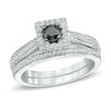 Thumbnail Image 0 of 0.50 CT. T.W. Enhanced Black and White Diamond Square Frame Bridal Set in Sterling Silver