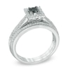 Thumbnail Image 1 of 0.50 CT. T.W. Enhanced Black and White Diamond Square Frame Bridal Set in Sterling Silver
