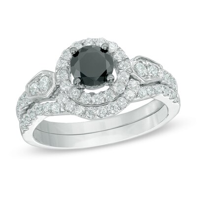 1.25 CT. T.W. Enhanced Black and White Diamond Frame Bridal Set in 10K White Gold