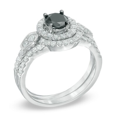 1.25 CT. T.W. Enhanced Black and White Diamond Frame Bridal Set in 10K White Gold