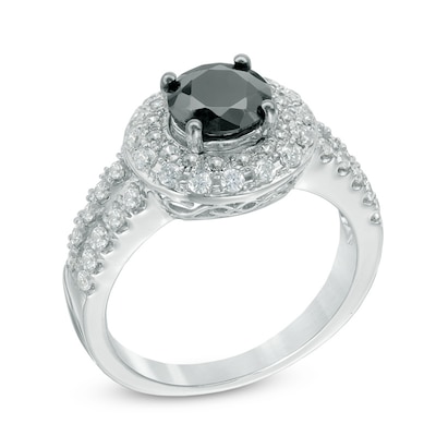 1.75 CT. T.W. Enhanced Black and White Diamond Frame Engagement Ring in 10K White Gold