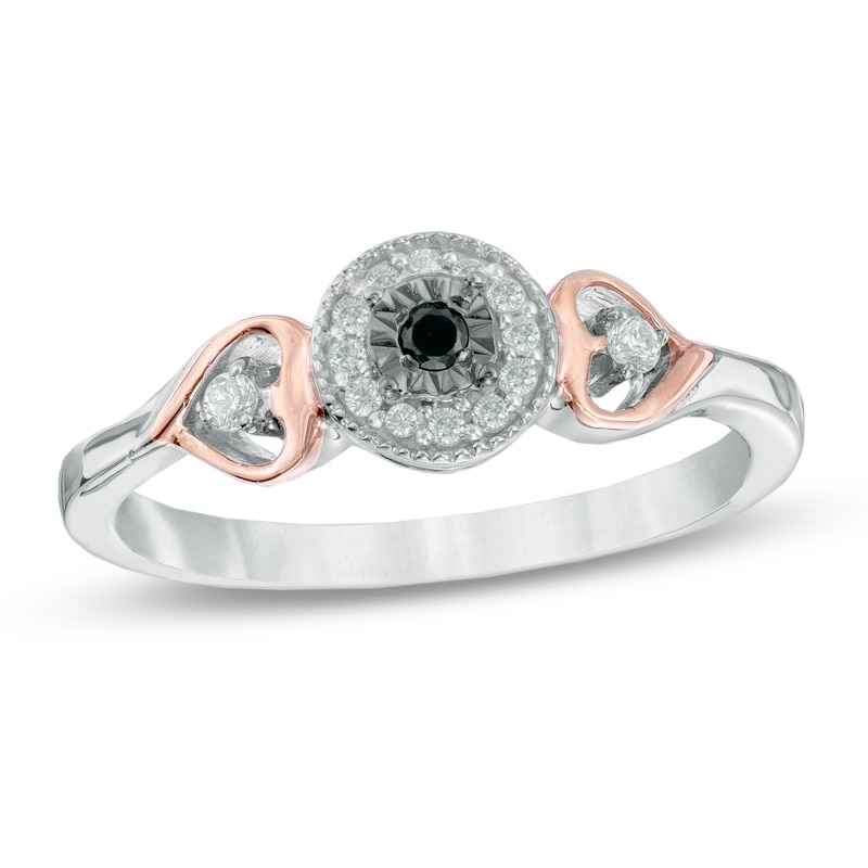 0.13 CT. T.W. Enhanced Black and White Diamond Heart Sides Promise Ring in Sterling Silver and 10K Rose Gold|Peoples Jewellers