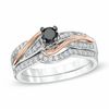 Thumbnail Image 0 of 0.50 CT. T.W. Enhanced Black and White Diamond Bridal Set in Sterling Silver and 10K Rose Gold
