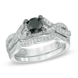 1.00 CT. T.W. Enhanced Black and White Diamond Twist Bridal Set in 10K White Gold
