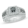 1.00 CT. T.W. Enhanced Black and White Diamond Square Frame Bridal Set in 10K White Gold