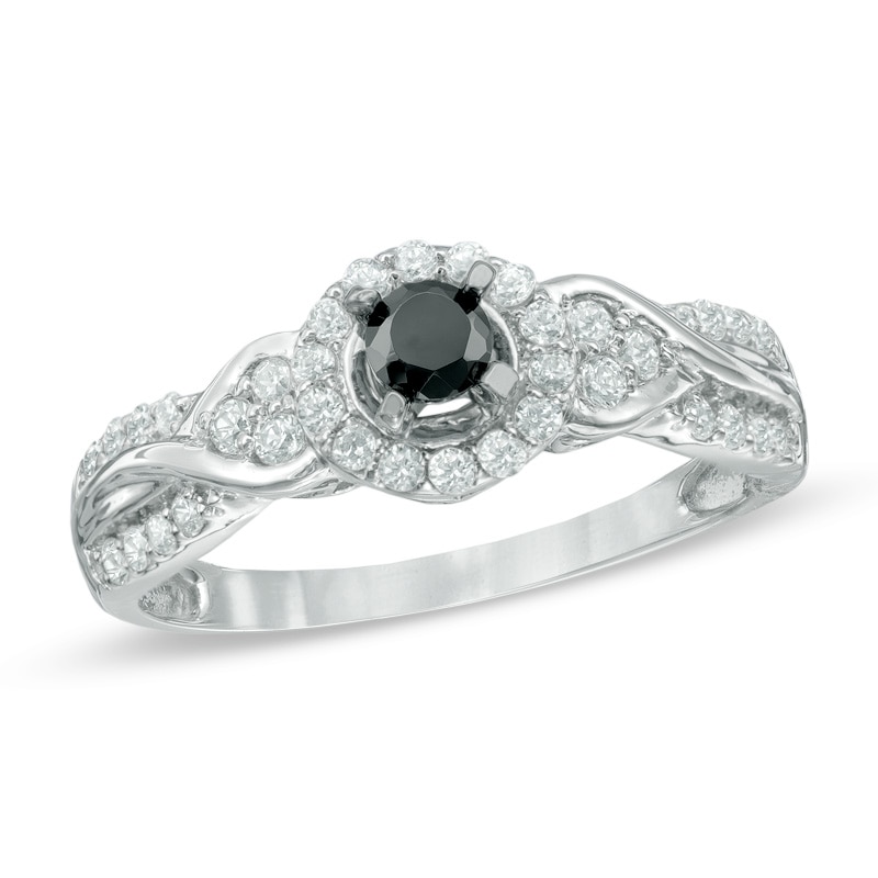 0.45 CT. T.W. Enhanced Black and White Diamond Tri-Sides Engagement Ring in 10K White Gold|Peoples Jewellers