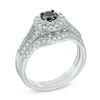 0.58 CT. T.W. Enhanced Black and White Diamond Frame Bridal Set in 10K White Gold