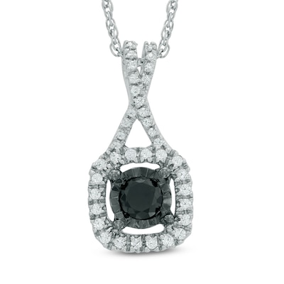 0.40 CT. T.W. Enhanced Black and White Diamond Square Frame Pendant in Sterling Silver