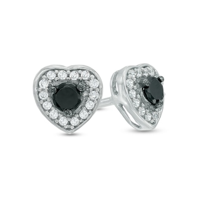 0.25 CT. T.W. Enhanced Black and White Diamond Heart Stud Earrings in Sterling Silver