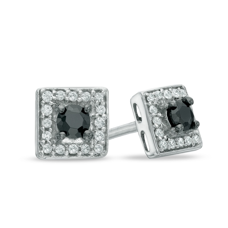 0.33 CT. T.W. Enhanced Black and White Diamond Square Stud Earrings in Sterling Silver