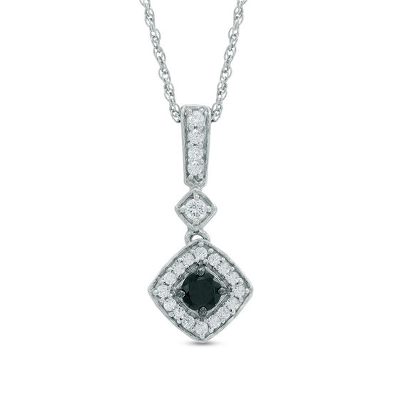 0.40 CT. T.W. Enhanced Black and White Diamond Double Tilted Square Drop Pendant in Sterling Silver