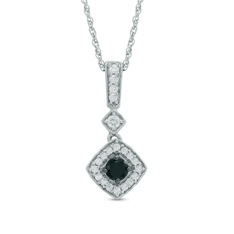 0.40 CT. T.W. Enhanced Black and White Diamond Double Tilted Square Drop Pendant in Sterling Silver|Peoples Jewellers