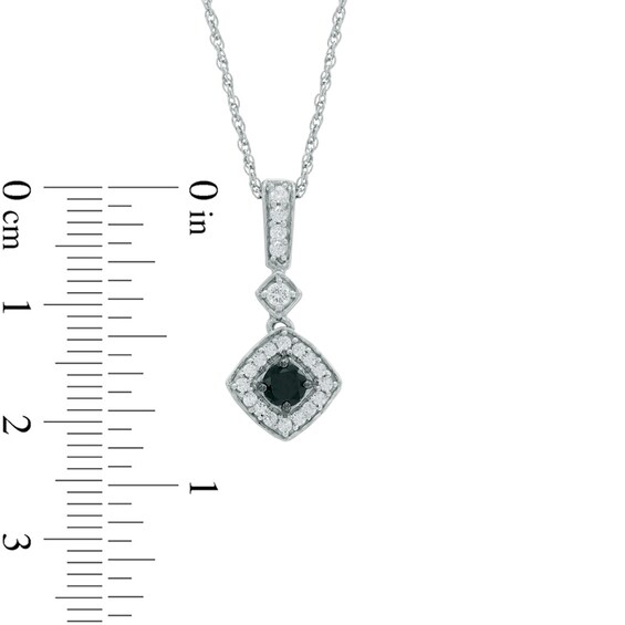 0.40 CT. T.W. Enhanced Black and White Diamond Double Tilted Square Drop Pendant in Sterling Silver