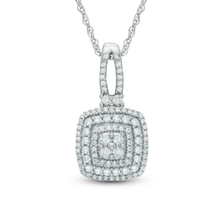 0.50 CT. T.W. Quad Diamond Layered Square Frame Pendant in 10K White Gold