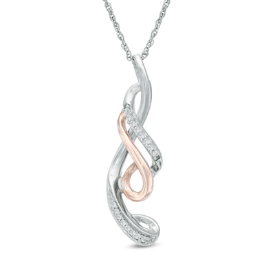 0.10 CT. T.W. Diamond Looping Ribbon Pendant in 10K Two-Tone Gold