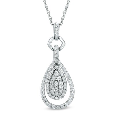 0.50 CT. T.W. Diamond Teardrop Cluster Pendant in 10K White Gold