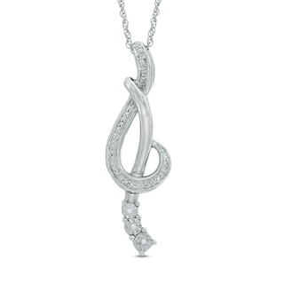 Diamond Accent Treble Clef Ribbon Pendant in Sterling Silver