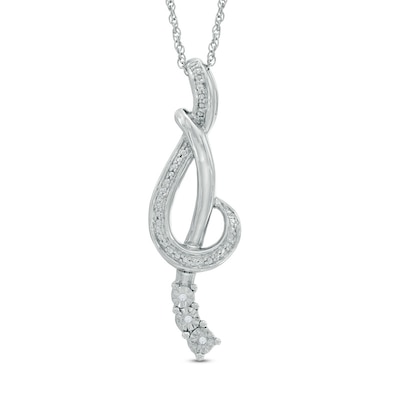 Diamond Accent Treble Clef Ribbon Pendant in Sterling Silver