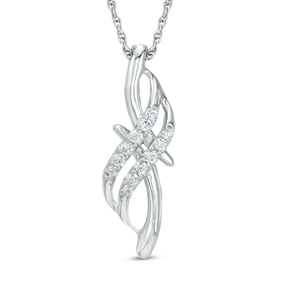 0.16 CT. T.W. Diamond Double Row Ribbon Pendant in Sterling Silver